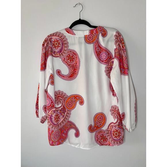 Collection by Cezele Paisley Hot Pink Orange Flowy Top Button Down Small Size S - Picture 2 of 16
